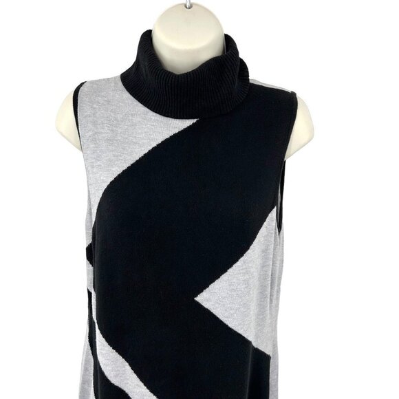 WHBM BLACK & GRAY SLEEVELESS TURTLENECK LONG SWEATER - M - Picture 2 of 4